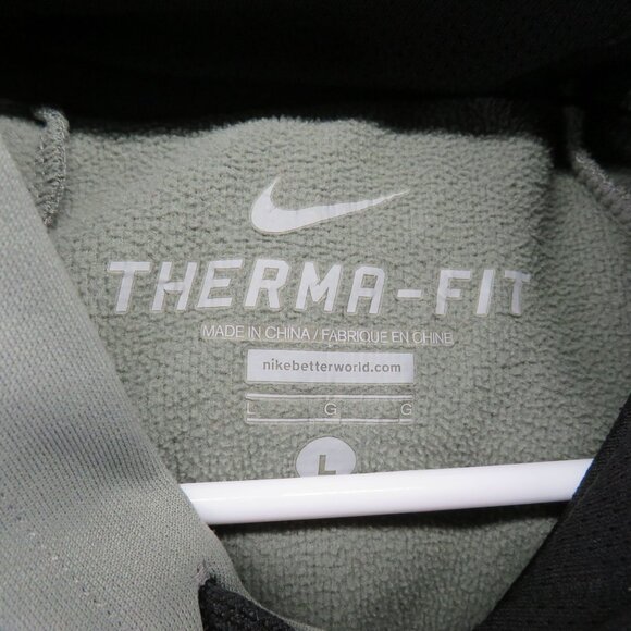 Nike Hoodie Mens Size Large Therma Fit Olive Green Neon Swoosh Logo Graphic - Picture 7 of 9